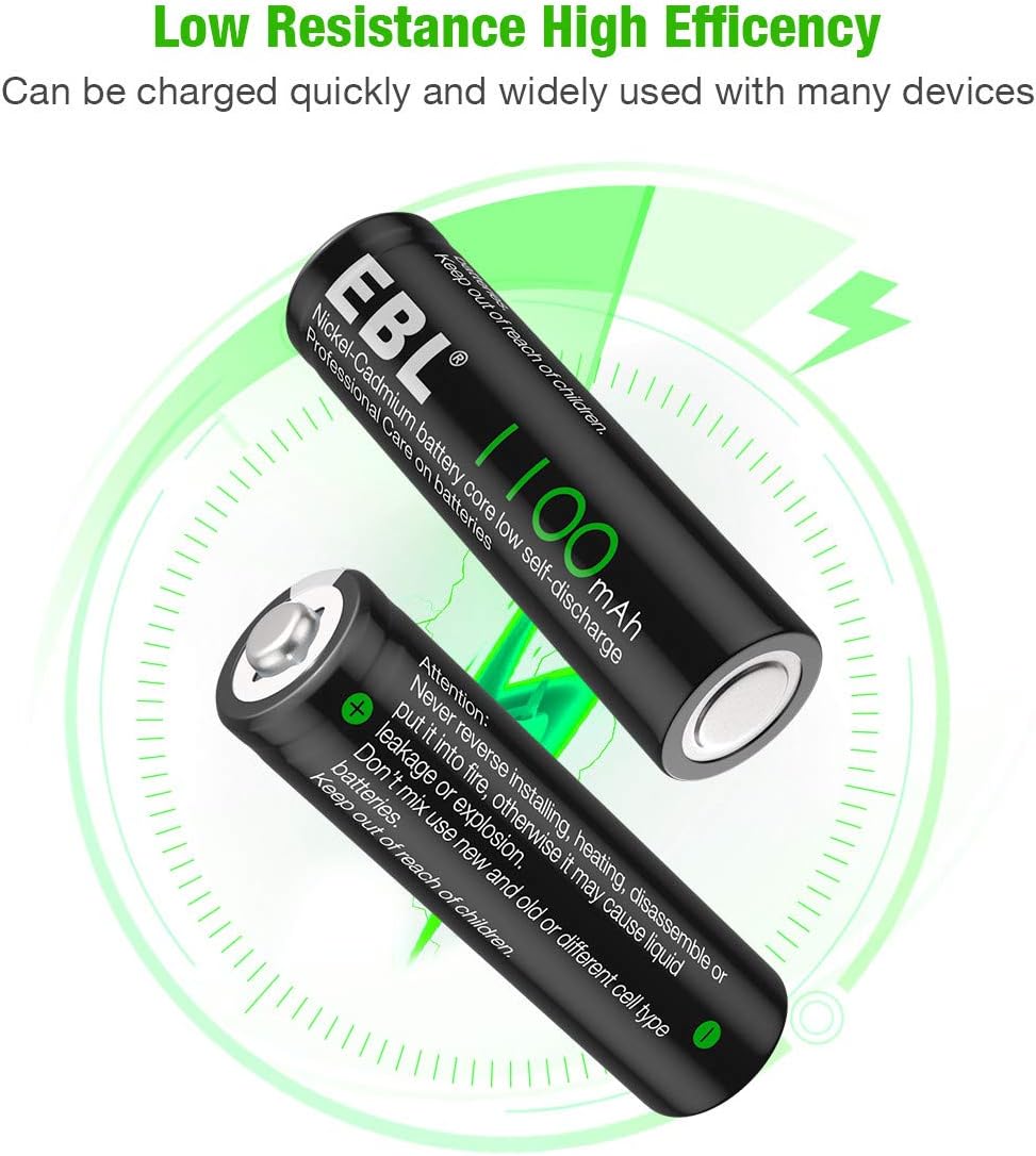 EBL AA Rechargeable Batteries for Solar Lights Replacement, 1100mAh High Capacity Ni-CD Battery (Pack of 20): Home Audio & Theater