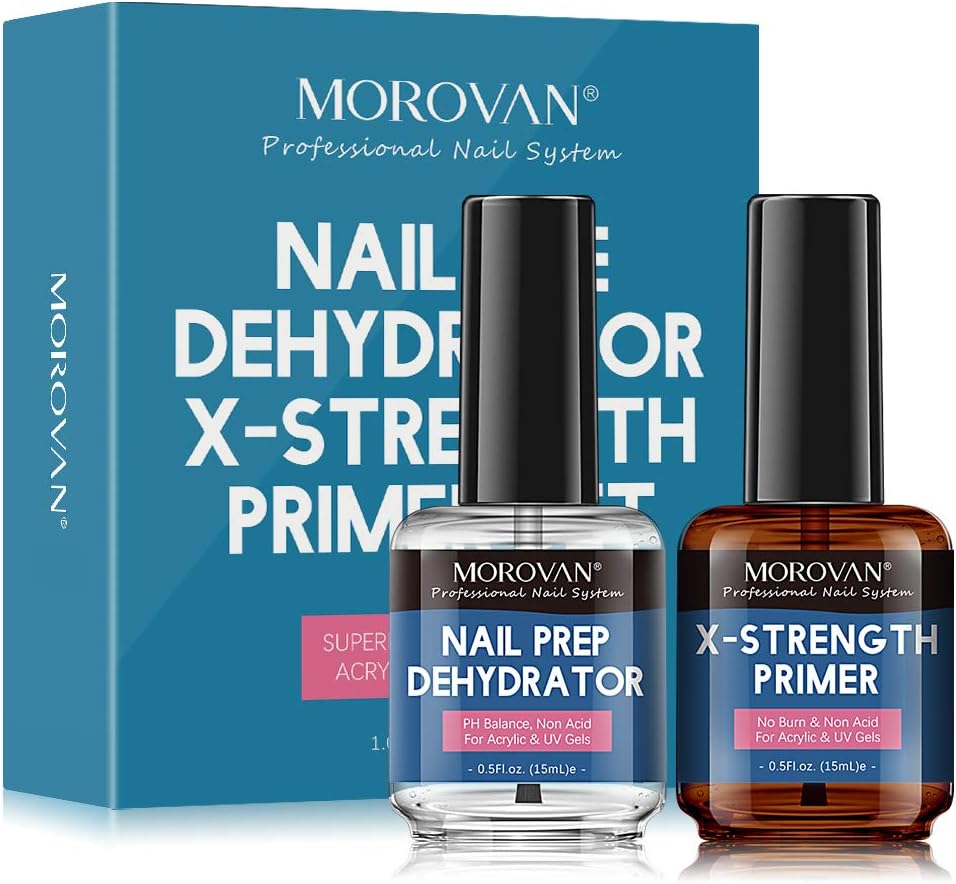 Morovan Nail Prep Dehydrator and Xstrength Primer, No Burn Non Acid