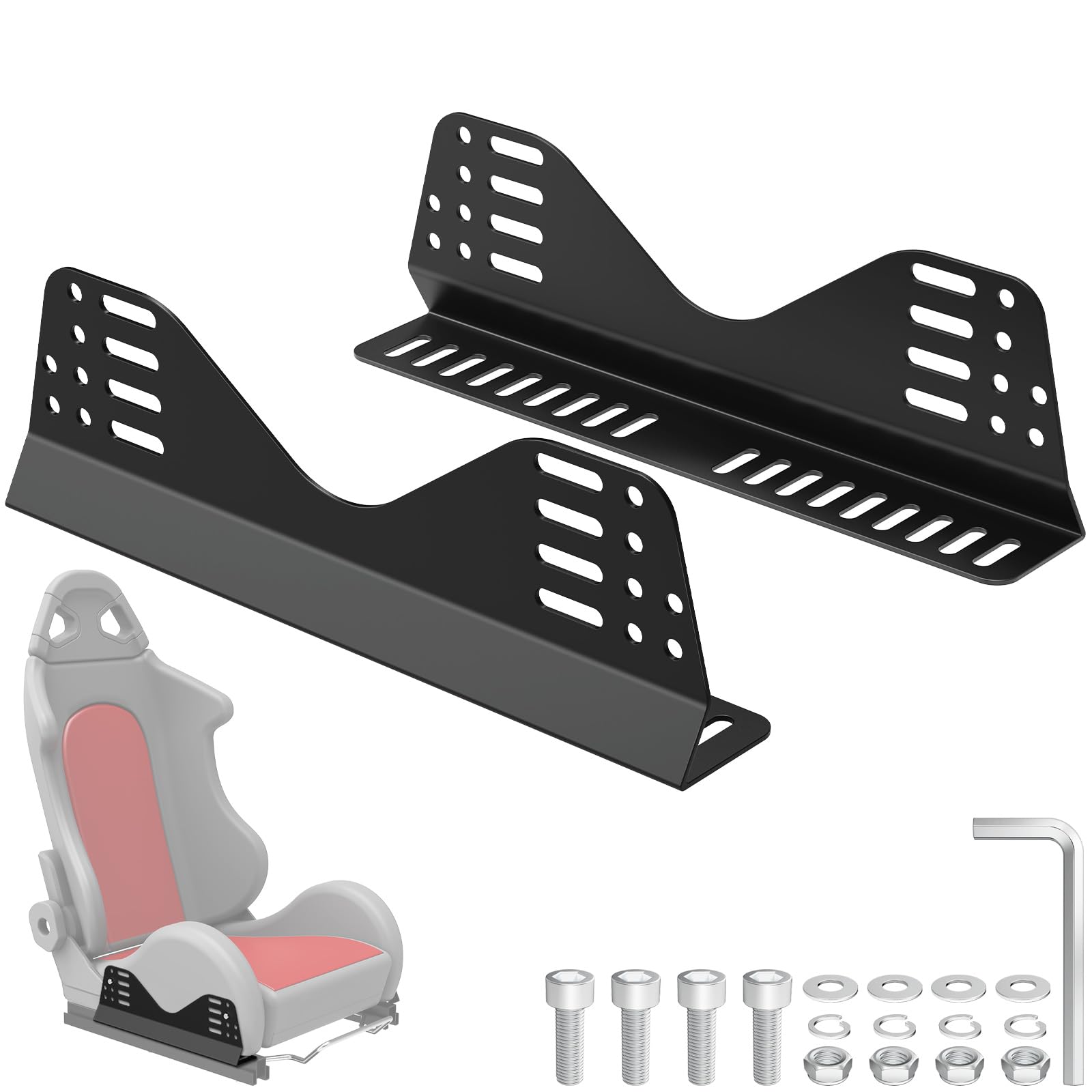 Photo 1 of 1Pair Side Mount Seat Bracket, Racing Seat Bracket for Bucket Seats Compatible with Most FRP and Carbon Fiber Bucket Race seat - Black