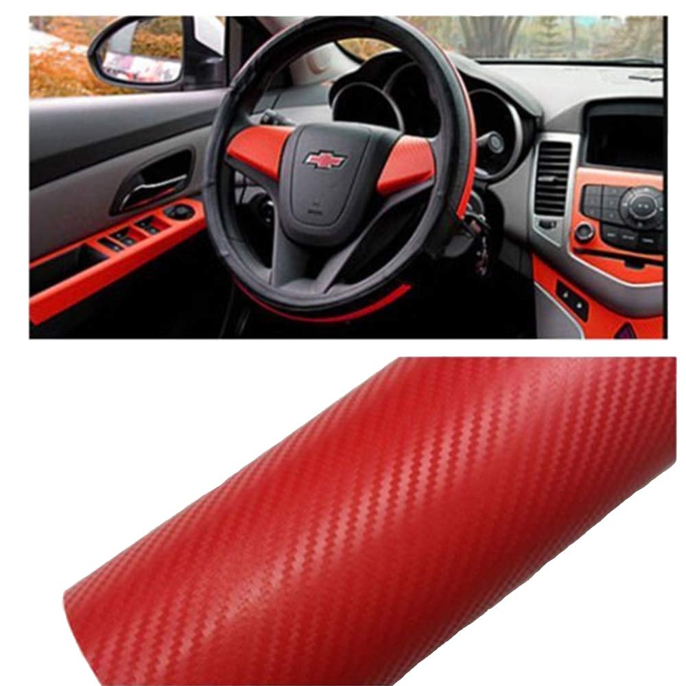 Silence Shopping 3D Carbon Fiber Vinyl Car DIY Wrap Sheet Roll Film Sticker Decal - Red Color 127X30cm (Red)