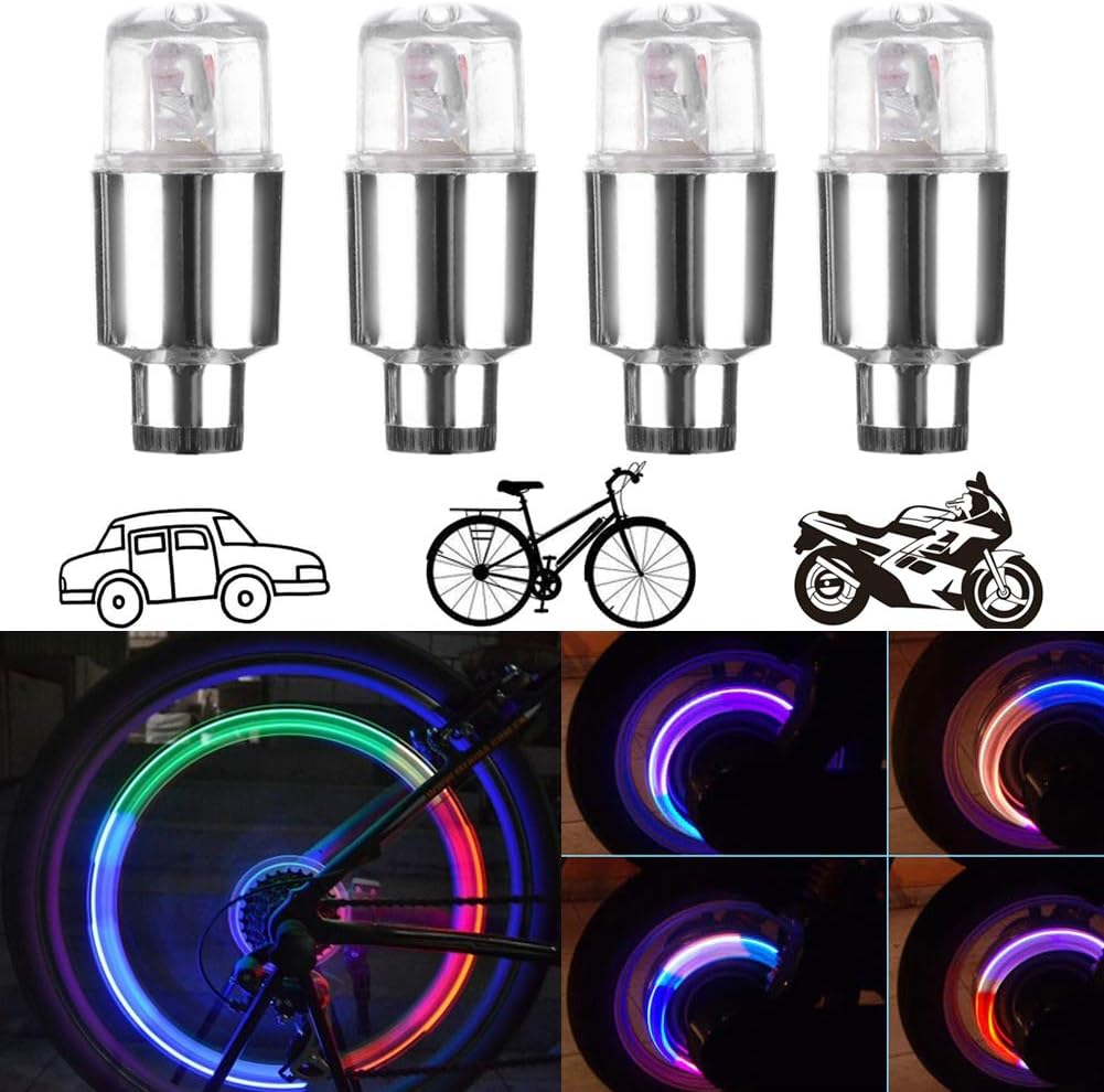 CJRSLRB 4Pcs Car Tire Valve Lights, Bike LED Wheel Light, Waterproof LED Valve Cap Lamp for Car Bike Motorcycle (Colorful): Automotive