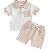 GGBNOMER Toddler Baby Boy Summer Clothes Plaid Lapel Short Sleeve T-Shirt Top Shorts Sets Infant Outfit 6 12 18 24 Months