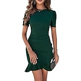 Sumleno 2026 Women's Summer Elegant Mini Dress Short Sleeve Ruched Ruffle Hem Formal Party Wedding Guest Work Dress