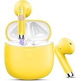 Wireless Earbuds, Bluetooth 5.4 Earbuds Stereo Bass, Bluetooth Headphones in Ear Noise Cancelling Mic, Earphones IP7 Waterproof Sports, 32H Playtime USB C Charging Case Yellow Ear Buds for Android iOS