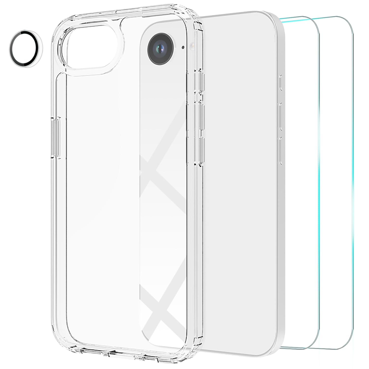 FanTEK Compatible with iPhone 16e Case with 2pcs Screen Protectors and 1pcs Camera Lens Protector, Clear Crystal Phone Case Compatible with iPhone 16e 6.1 Inch