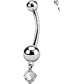 OUFER Belly Button Piercing, 14G Clear CZ Dangle Belly Button Ring, G23 Solid Titanium Internally Threaded Navel Piercing Jewelry, Belly Rings For Women