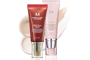 MISSHA BB ESSENTIALS KIT M PERFECT COVER BB CREAM No.21 Light Beige - Light with Cool Undertone/SPF 42 PA+++ 1.69 oz & M BB Boomer 1.35 oz -Lightweight, Multi-Function, High Coverage
