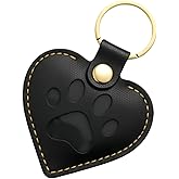 PLUSYYY Pet Memorial Keychain & GPS Tracker Holder – Heart Leather Fur Keepsake Locket – Dog & Cat Sympathy Gift
