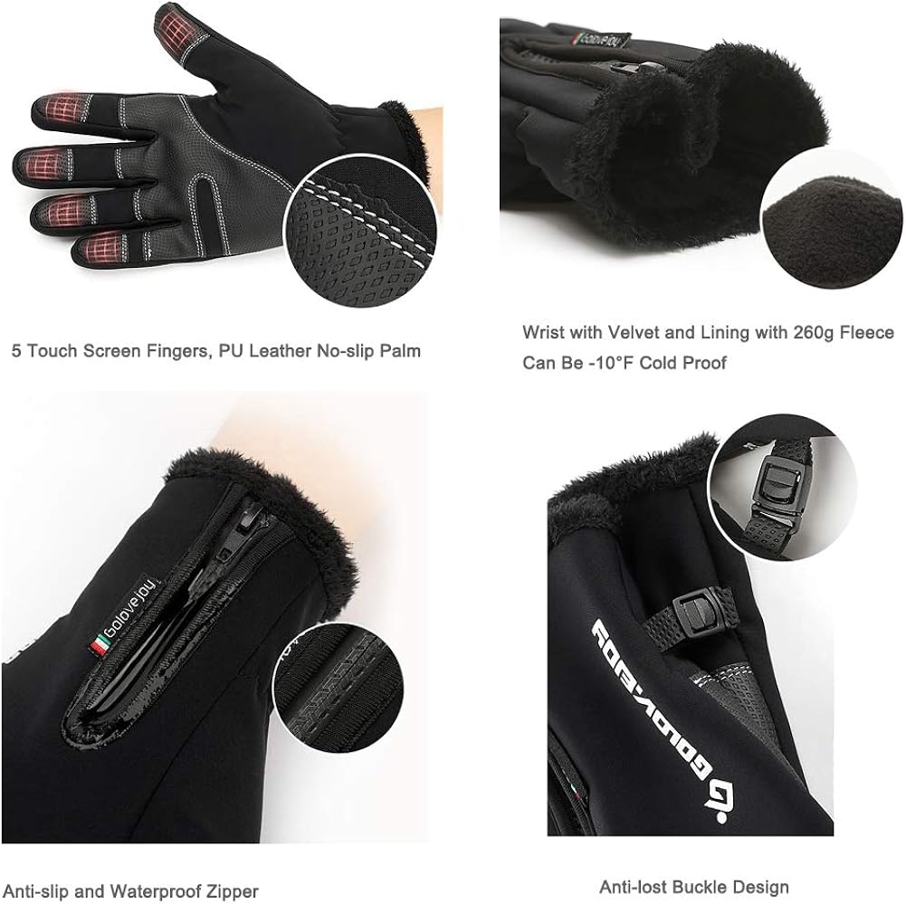 Jeniulet Mens Winter Warm Gloves Waterproof and All Finger Touch Screen Gloves for Cycling and Outdoor Work at  Men’s Clothing store