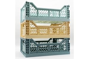 LUNA CRATES Collapsible Storage Box, Foldable Crate Organizer Bin with Handle, Stackable Crates for Home Organization (Blue-Banana-Teal, 14L - 3 Pack)