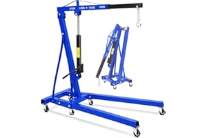 2 Ton Hydraulic Engine Hoist Folding Cherry Picker with 6 Casters, 4400 LBS Shop Crane with Telescopic Boom for Garage, Works