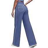 G4Free Wide Leg Pants for Women Yoga DressTrousers with Pockets High Waist Stretch Business Casual Work Pants (Denim Blue,L,28")