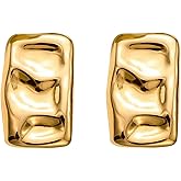 Chunky 14K Gold Plated Rectangle Stud Earrings for Women, Dainty Thick Stud Earrings, Minimalist Geometric Earrings for Women