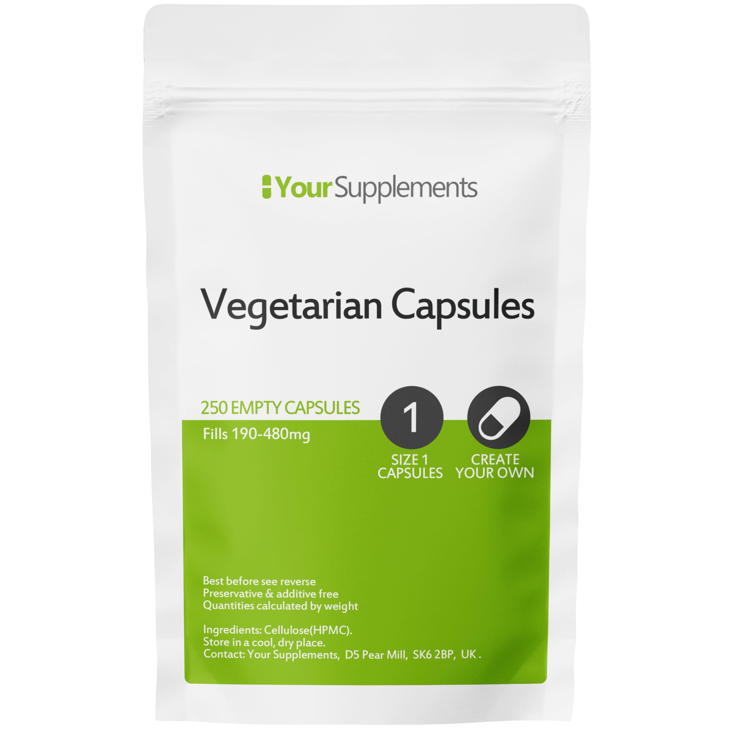 Your Supplements - Size 1 Empty Vegetarian Capsules (250)