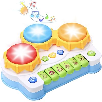 KingsDragon Musical Keyboard Piano Drum Set, Baby Drum Musical Toy con m&uacute;sica y luces, juguetes de desarrollo educativo temprano para ni&ntilde;os peque&ntilde;os y beb&eacute;s