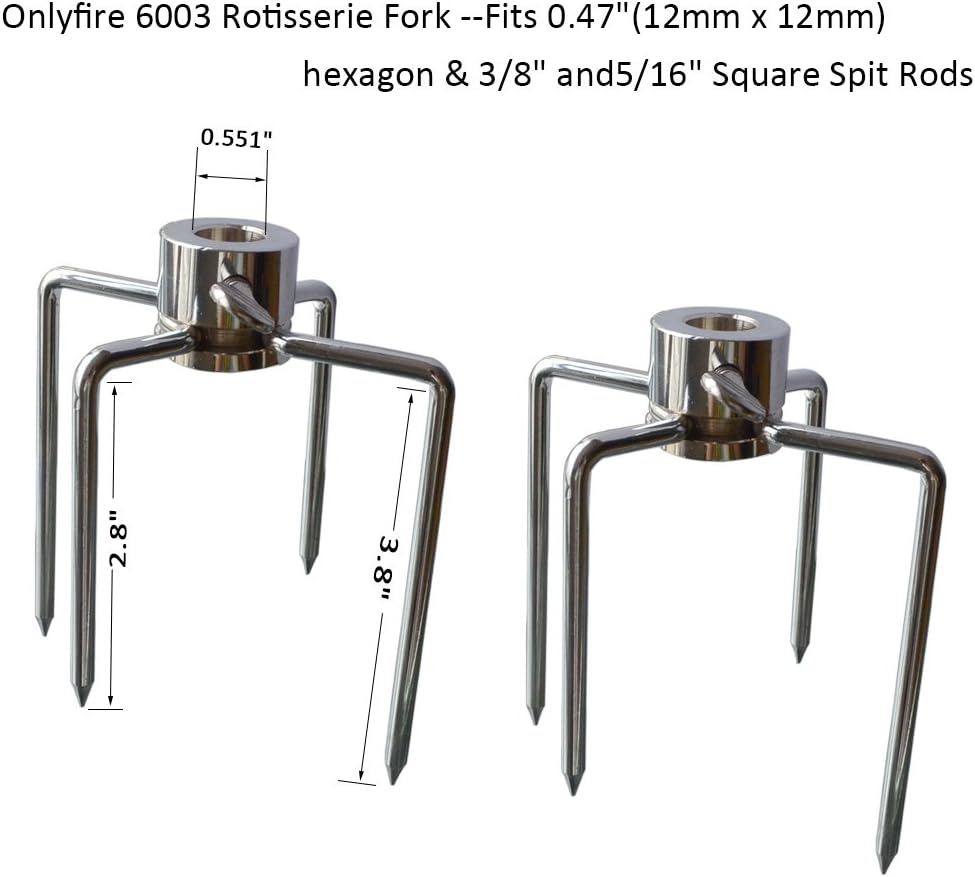 onlyfire 6003 Grill Rotisserie Spit Meat Forks(1-Pair) Replacement-Fits 1/2-Inch Hexagon & 3/8-Inch and 5/16-Inch Square Spit Rods : Garden & Outdoor