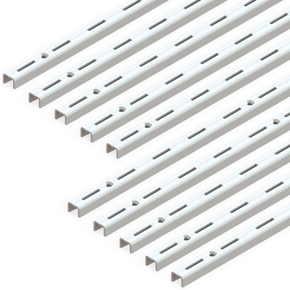Emuca - Single Slot Wall Rail (Grid Dimension: 50mm), Profile for Shelf Brackets, White, L 1000mm, Set of 10 Pieces