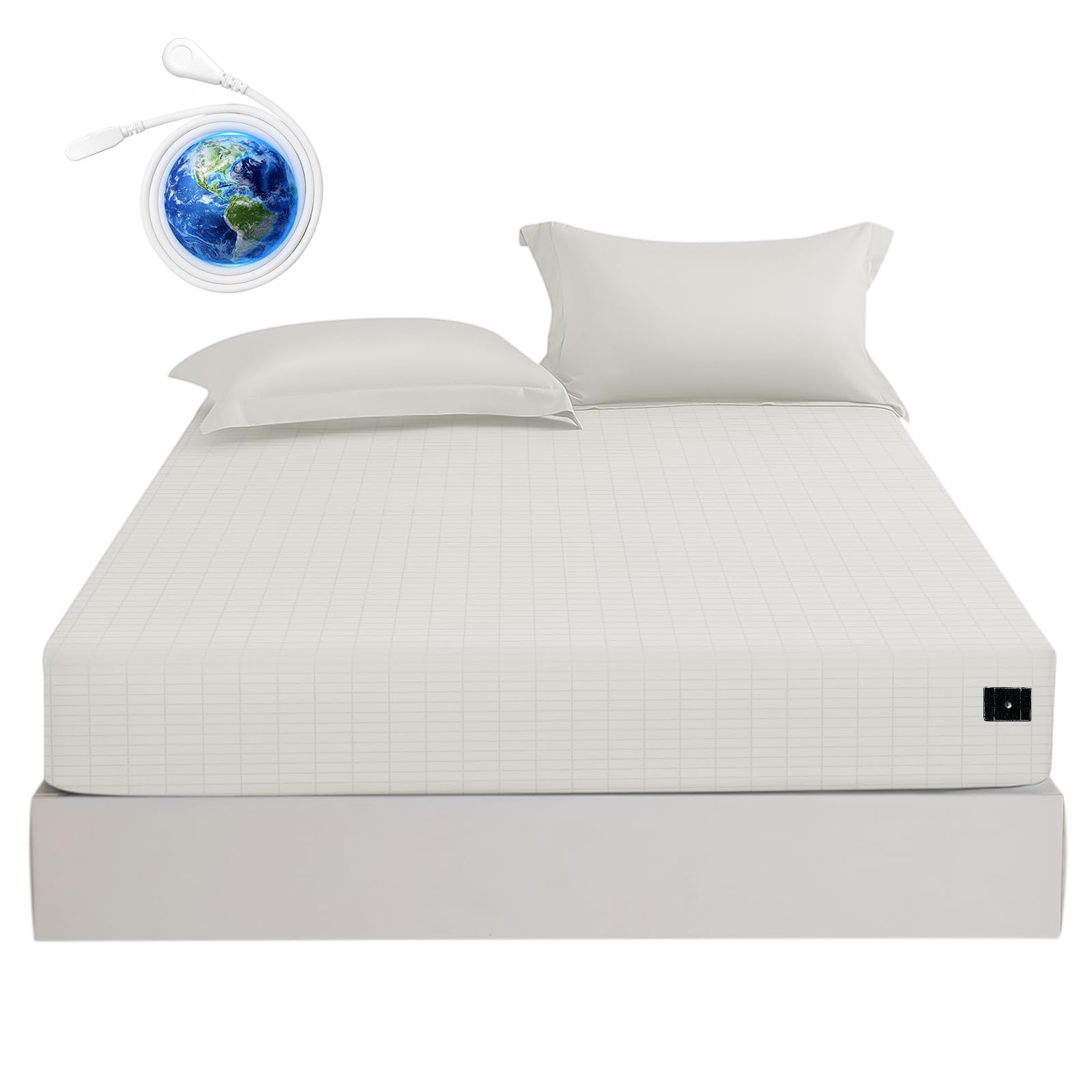 Photo 1 of CHALTOUL Grounding Sheets California King Premium Cotton for Healthy Sleep Therapy, Deep Pocket Grounding Fitted Sheets Includes Grounding Cord (Beige, California King -72"x84"x14")