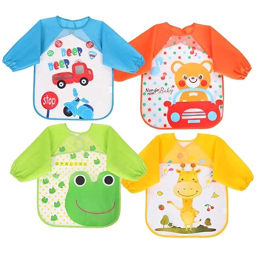 Vicloon Baby Lätzchen mit Lange Ärmeln, 4 Set Kinder Lätzchen Wasserdicht Ärmellätzchen ärmel lätzchen Unisex Lätzchen Set fü