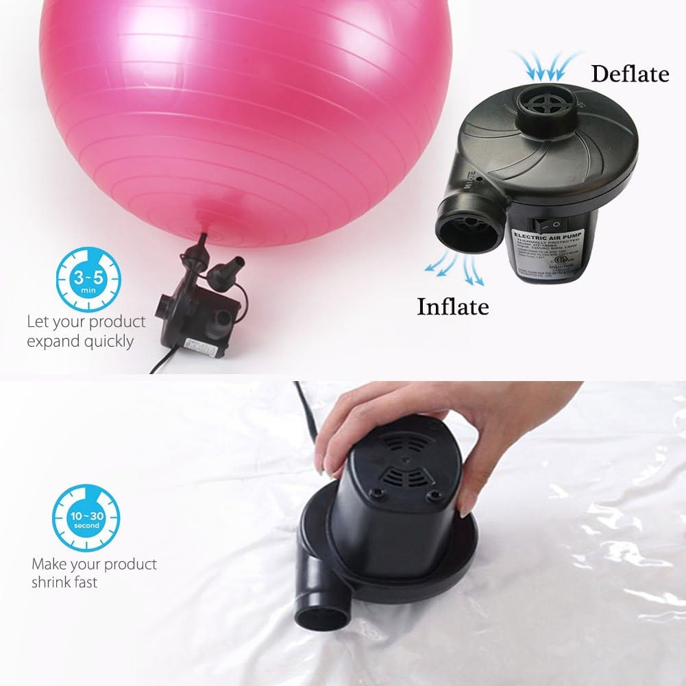 LotFancy Electric Air Pump, 110-120V AC Air Mattress Pump for Inflatables Couch, Pool Floats, Blow up Pool Raft Bed Boat Toy, Quick-Fill AC Inflator Deflator with 3 Nozzles, ETL Approved: Sports & Outdoors