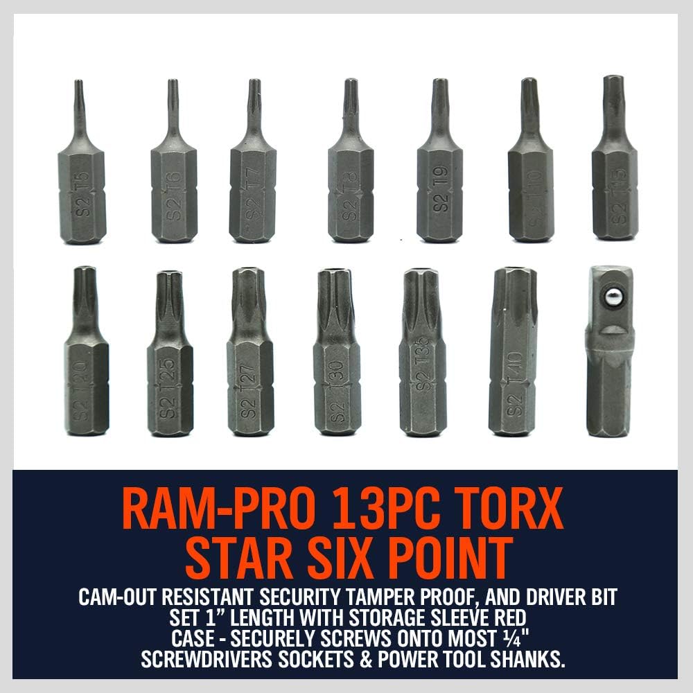 HORUSDY 14-Piece Tamper Resistant Star Bits, S2 Steel, T5 - T40 Security Torx Bit Set (14-Piece) - - 