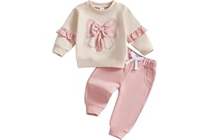 Kupretty Baby Girl Clothes Toddler Fall Winter Outfit Ruffles Crewneck Bow Pullover Sweatshirt + Joggers Pants Set