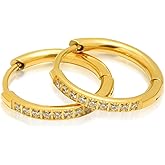 Small Gold Hoop Earrings for Women Hypoallergenic 18K Gold Plated Huggie Earrings with Cubic Zirconia, Tarnish Free Huggie Earring for Women 10/12/14/16MM