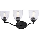VAXCEL Bellwood 3-Light 21.75 in. Wide Matte Black Traditional Bathroom Vanity Lighting Fixture, Clear Seeded Glass Shade, Di