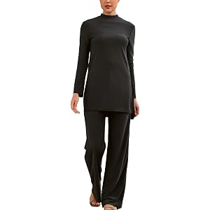 Muslim Swimwear for Women - Modest 2 Piece Long Sleeve Swimwear Set with Full Coverage Pants for Beach Vacation