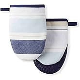 Martha Stewart Thin Stripe Mini Oven Mitt 2-Pack Set, Blue, 5.5"X8"