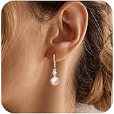 Pearl Earrings for Women Trendy - Dainty 14K Gold Plated/Silver Pearl Drop Dangle Earrings Hypoallergenic Pearls Huggie Hoop Earring Simple Wedding Earring for Brides Formal Jewelry Gifts