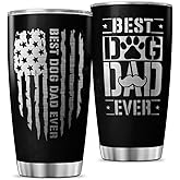 JENOIS Dog Dad Tumbler Gift, Best Dog Dad Ever Design, 20oz Vacuum Insulated Stainless Steel Cup for Pet Owner, Funny Patriotic Black Travel Mug for Men Birthday, Father's Day Present