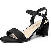 DREAM PAIRS Women's Low Heels Block Open Toe Ankle Strap Classic Short Chunky Sandals with Buckle for Daily Work Wedding Party