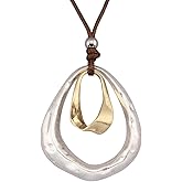 GelConnie Leather Necklace for Women Round Wooden Pendant Long Leather Choker Vintage Sweater Necklace Gold Chunky Boho Necklaces for Women