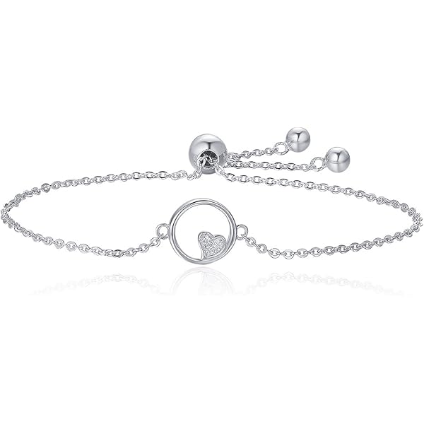 アクセサリー silver 925 love bracelet 925 Silver Bracelet With Shiny Central Heart, Elegant