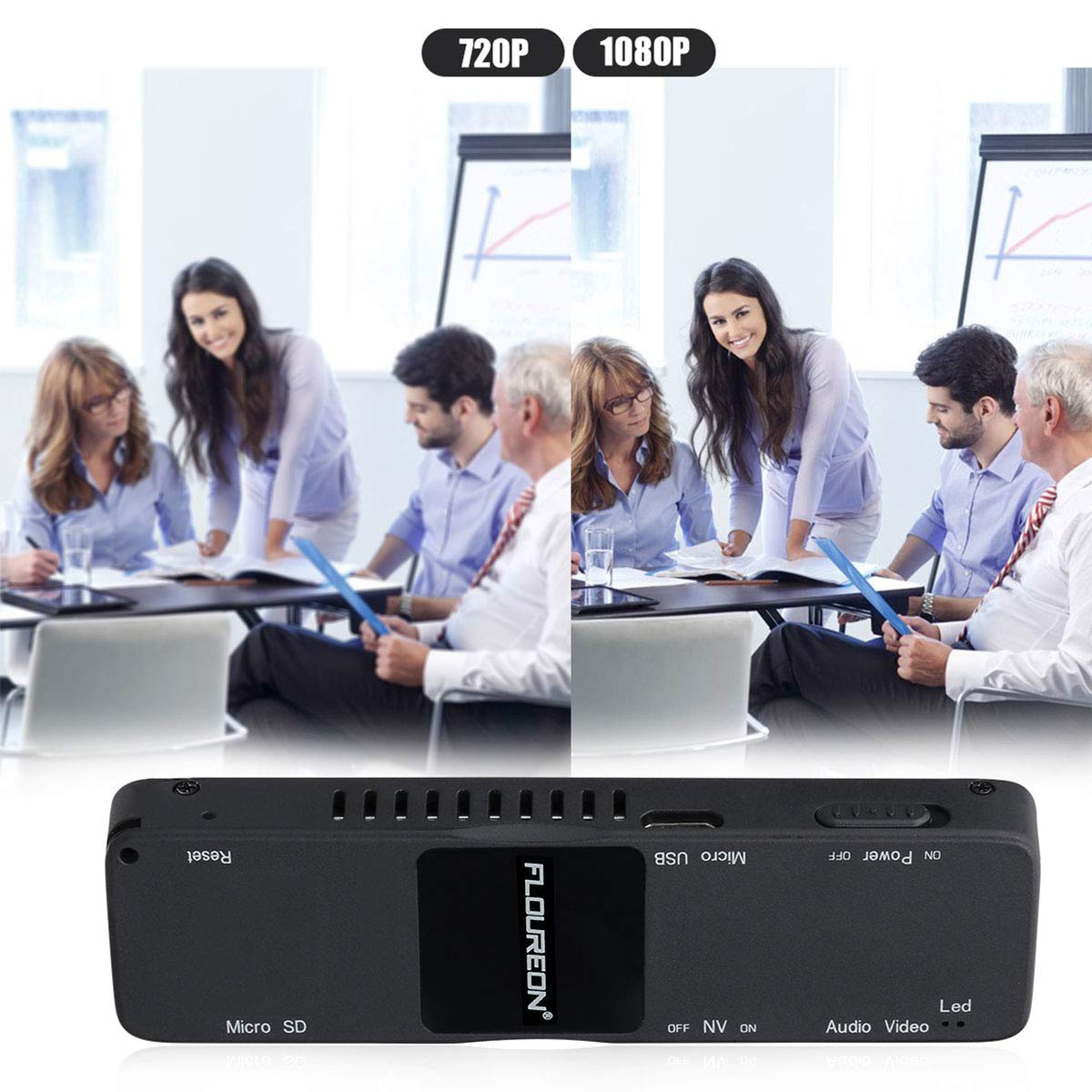 Voice Recorder, FLOUREON Rechargeable Audio/Video Recorder Portable Dictaphone Recording for Lecture/Interviews/Class/Meetings with USB Port for PC/Laptop, 1080P Mini Camera with Night Vision/Motion Detection