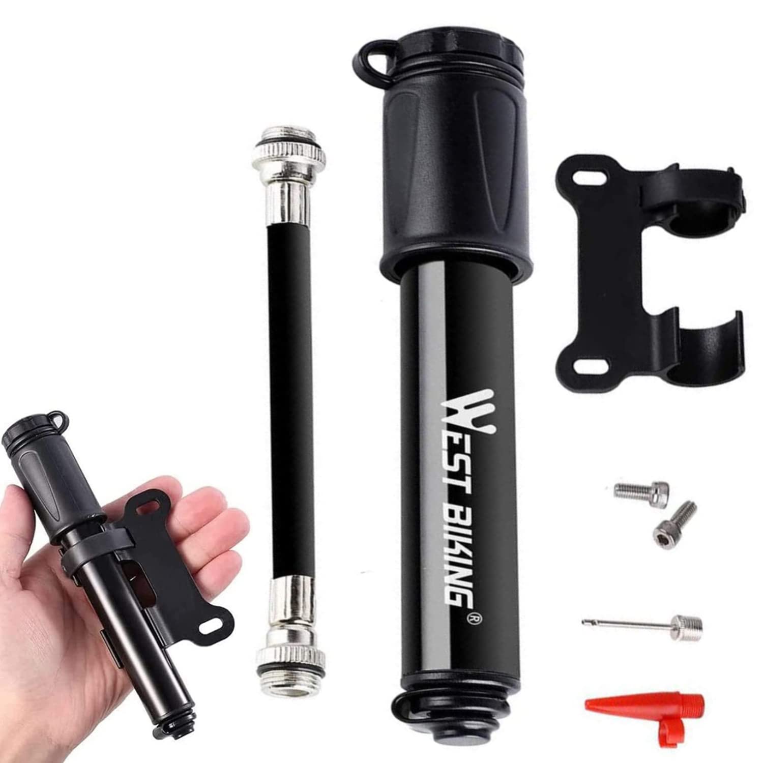 Bicycle Pump Mini Bike Pump - Universal for Presta and Schrader Valve, Portable Lightweight Bike Tyre Pump Fast Inflation Mini Air Pump For Mountain Road Bike Ball Pump Cycling Frame Mounted