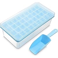Ice Cube Tray With Lid and Bin - Silicone Ice Tray For Freezer | Comes with Ice Container, Scoop and Cover | Good Size…
