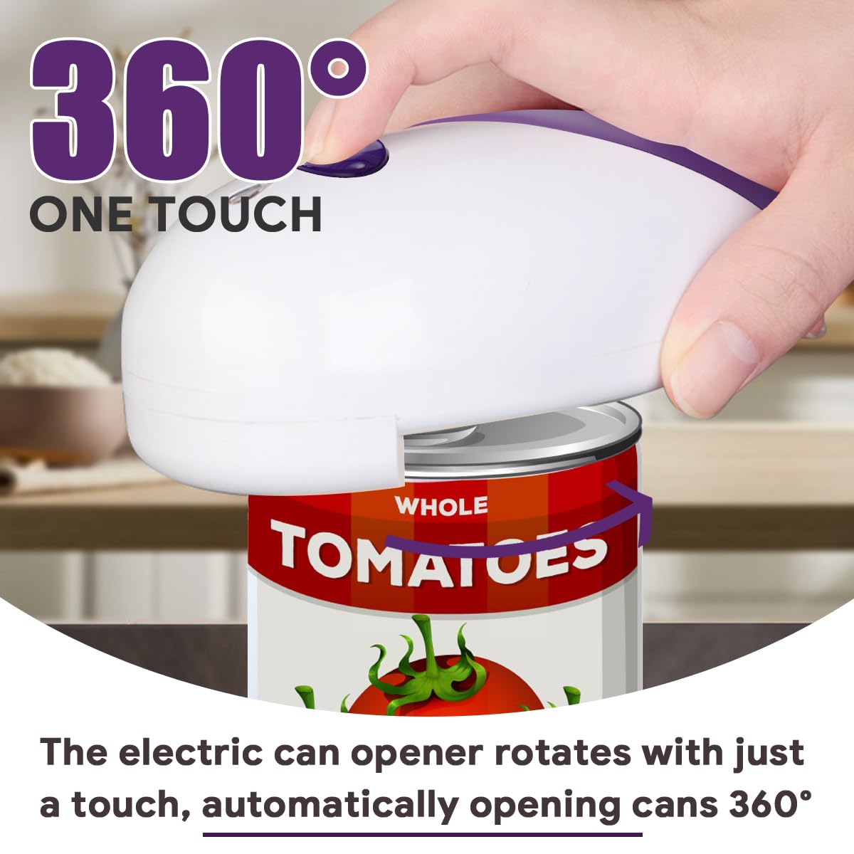 Electric Can Opener,Automatic Can Opener,Hands Free/Smooth Edge/Battery Operated/Portable One Touch Opener,Electric Can Openers for Kitchen Present for Seniors with Arthritis (Purple)
