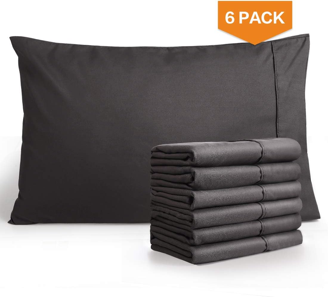 Queen Pillowcase Set of 6 Pack (Dark Grey, Standard Size 20 x 30 inch