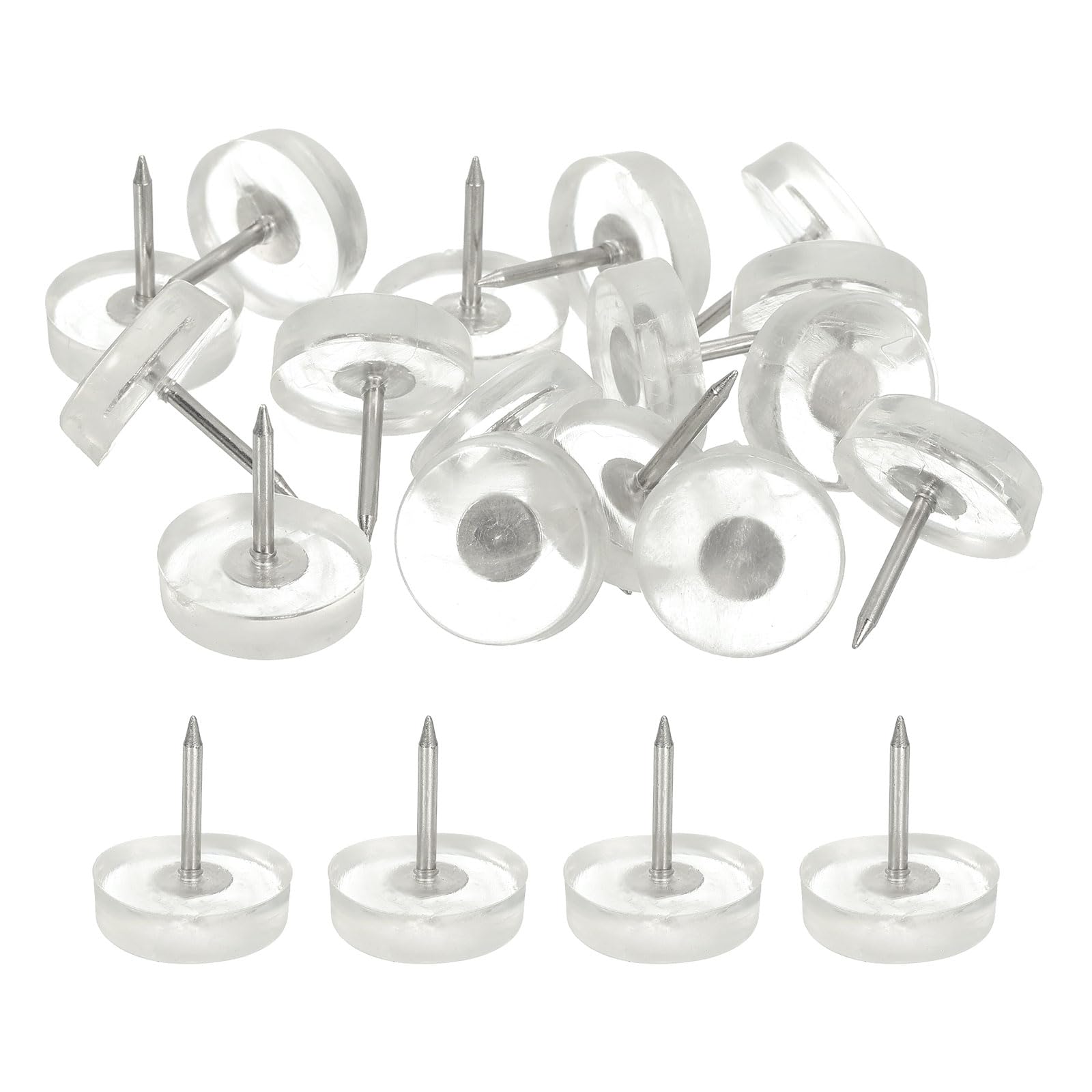 Photo 1 of uxcell Nail on Furniture Sliders, 20Pcs Rubber Chair Glides Nail in Chair Leg Floor Protectors Round Chair Leg Pads Flat Bottom Table Feet for Hardwood Floors (Clear, 6x20mm)