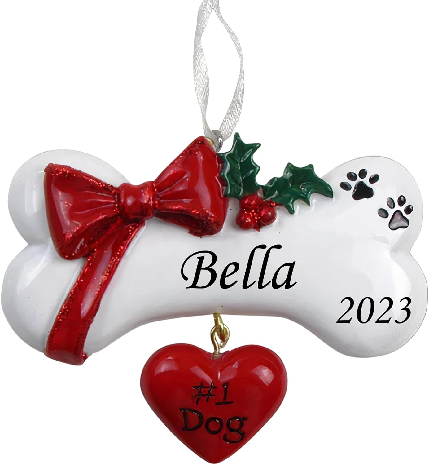 Ornaments - 2023 Personalized Ornament Dog Bone with Bow Christmas Tree Ornament Artisanal Customized Decoration Pet Dog Puppy Dog Ornament Free Personalization