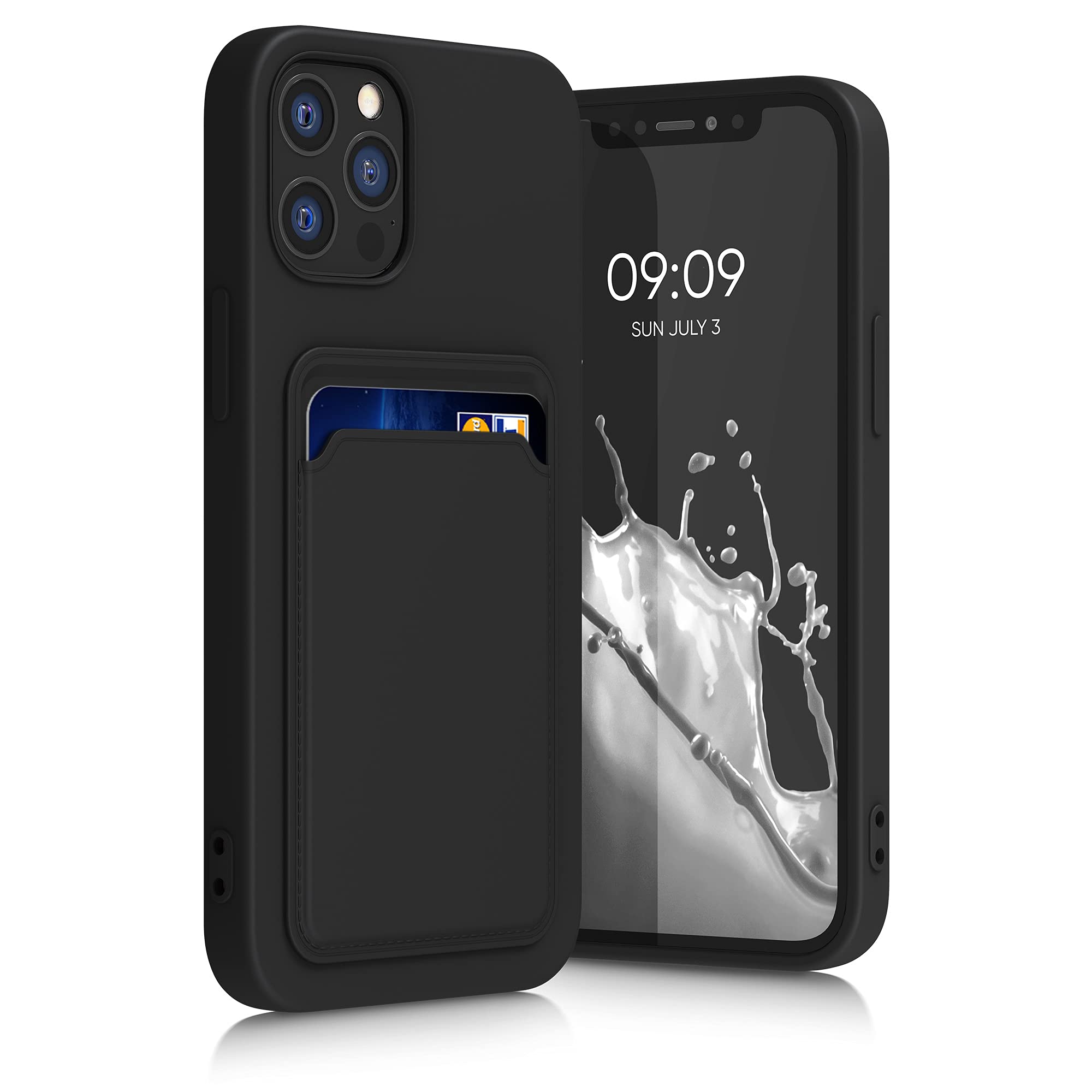 kwmobile Case Compatible with Apple iPhone 12 / iPhone 12 Pro Case - TPU Phone Cover with Credit Card Holder - Black — image 1