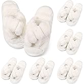Toulite Bridesmaid Slippers Set of 6 White Fuzzy Slippers for Women Bulk Fluffy Furry Open Toe Soft House Shoes