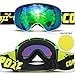 COPOZZ Ski Goggles, G1 OTG Snowboard Snow Goggles for Men Women Youth, Interchangeable Double Layer Anti Fog UV Protection Lens, Polarized Goggles Available (G1-Green Frame Green Lens(VLT 24.7%))