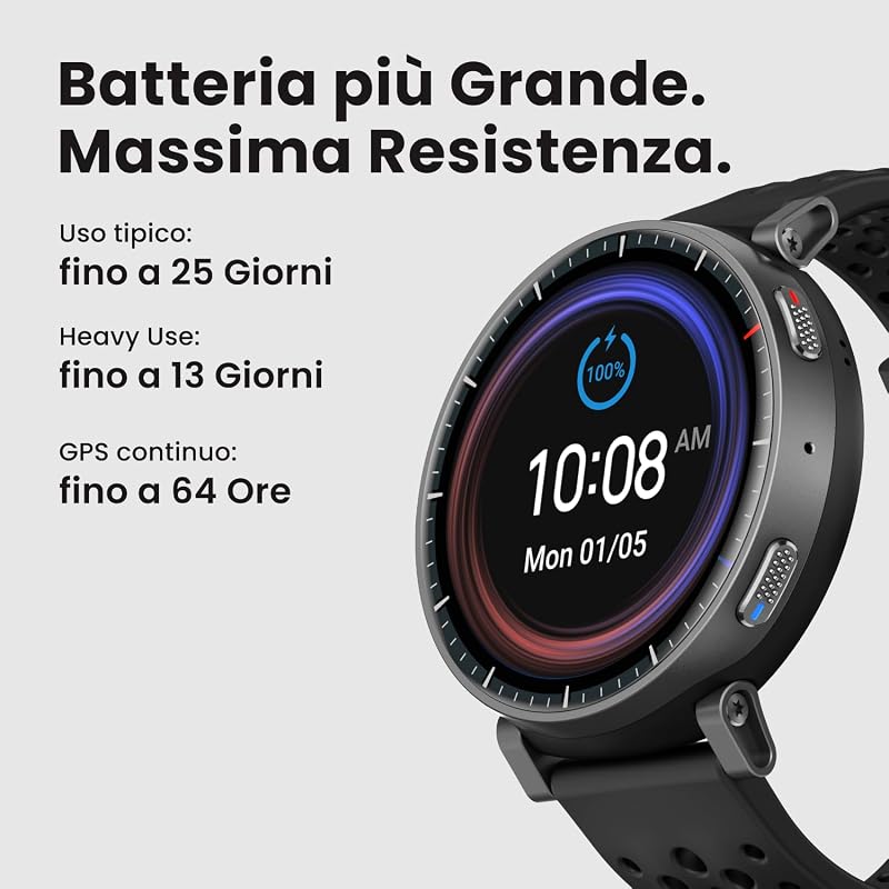Active Max 48mm Smartwatch 1,5'' AMOLED, 25 Giorni Autonomia, Mappe Offline, NFC, GPS, 4GB di Memoria, 170+ Sportive, 5 ATM, Monitoraggio Fitness, Sonno & Battito per Android/iPhone