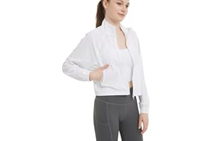 happlan Women's UPF 50+ Sun Protection Athletic Running Gym Yoga Long Sleeve Cropped Zip Up Workout Shirt Track Jacket