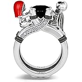 Jeulia Hug Me Magic of Love Skull Couple Round Cut Sterling Silver Ring for Women Wife Girlfriend Engagement Wedding Anniversary Christmas Birthday With Jewelry Box