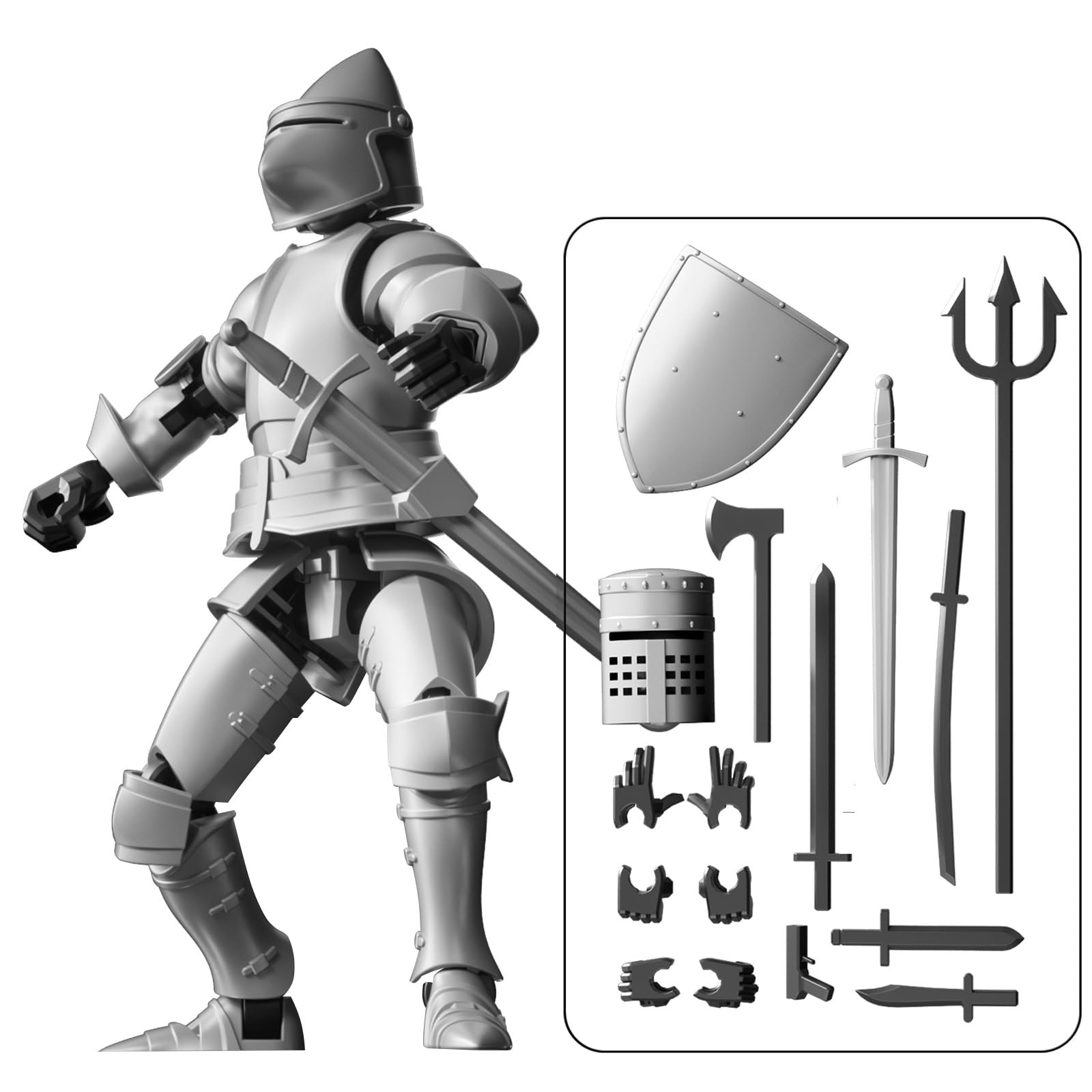 MEIEST Knight Armor Action Figure,Multi-Jointed Movable Robot Mannequin T13,Multiple Accessories, Desk Decoration, Creative Gifts (Silver) — image 1