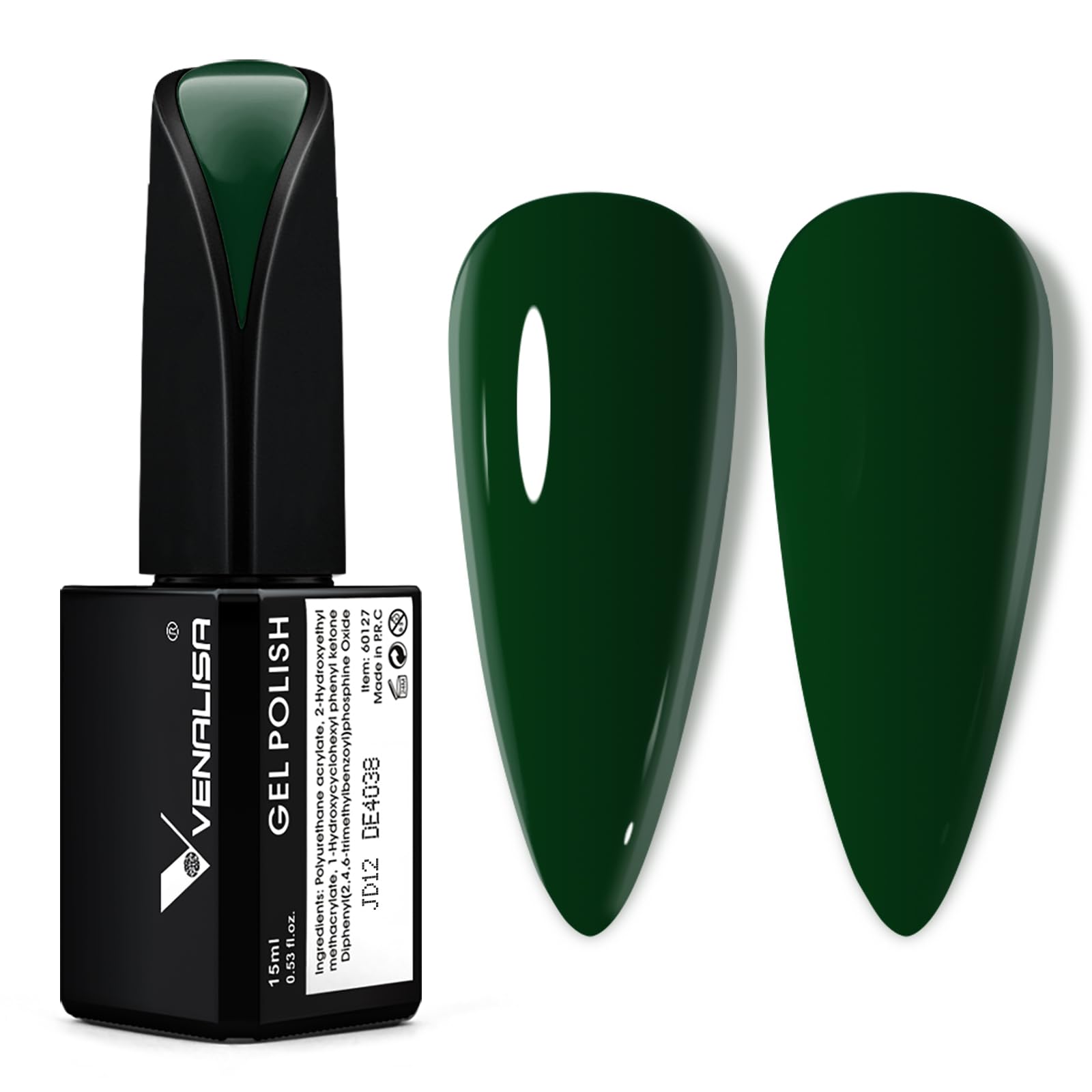 VENALISA 15ml Gel Nail Polish, Emerald Green Color Soak Off UV LED Nail Gel Polish Nail Art Starter Manicure Salon DIY at Home